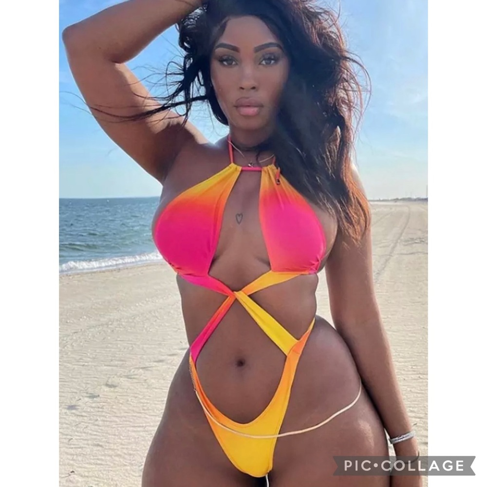 Tie dye backless one piece push up swimsuit